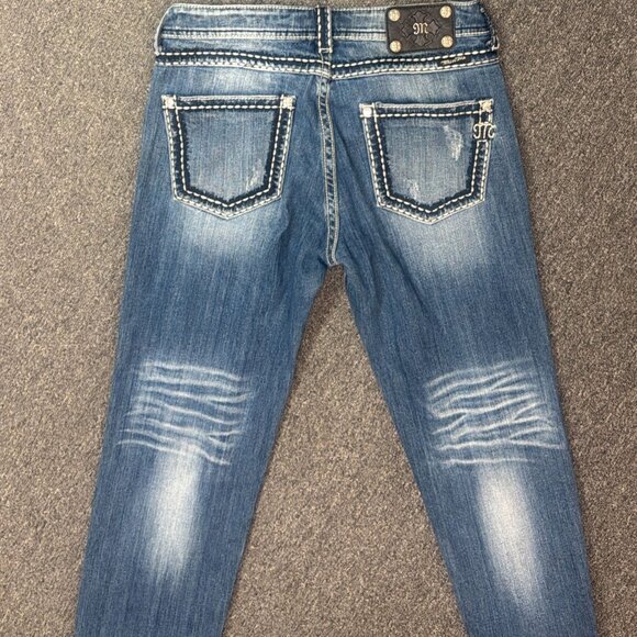 Miss Me Boyfriend Jeans Womens 29 Cropped 26 Inseam Bling Rhinestone Flap Pocket - Picture 2 of 6